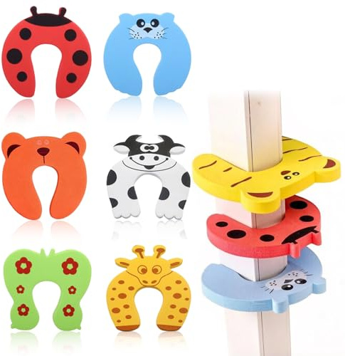6er Set Klemmschutz für Türen Kinder - Kindersicherung Tür & Fingerschutz - Weicher Türstopper Baby Schaumstoff für Zimmertüren & Fenster - 6 Bunte Tier-Motive (Stil 2)