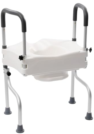 Rialzo WC con braccioli, sedile WC rialzato regolabile, altezza regolabile 44-54 cm, carico 150 kg, lega di alluminio PC, anziani disabili altoparlanti post operatorio, 52 x 33 cm, bianco