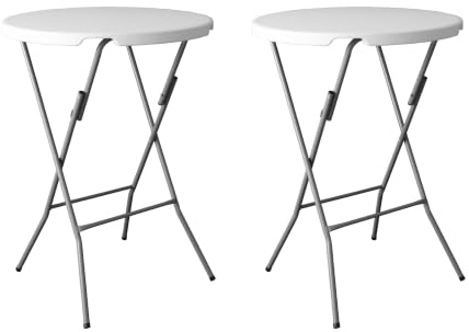 ADANITY Pack 2 Mesas Altas de Cóctel 80 cm Redonda Plegable - Altura 110 cm - Tablero HDPE Blanco - Estructura Acero 22 mm - Recepciones Ferias Hostelería - Mesa de Bar Interior Exterior