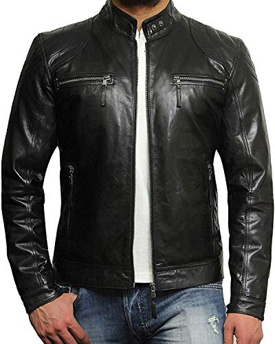 BRANDSLOCK Herren Lammfell Echt Leder Biker Jacke