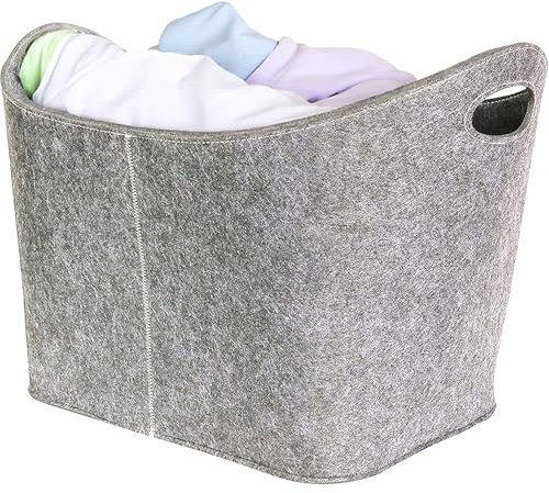 VIIRKUJA XXL Holzkorb Filz | Kaminholzkorb aus extradickem Filz | Hellgrau | Filzkorb mit verstärkten Griffen für Kaminholz
