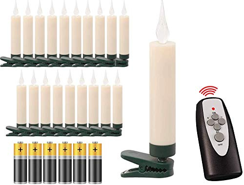 20 LED Weihnachtsbaumkerzen mit simulierter Acryl-Flamme / kabellos / Timer / Flacker-Modus / Weihnachtsbeleuchtung - Weihnachtskerze für Innen