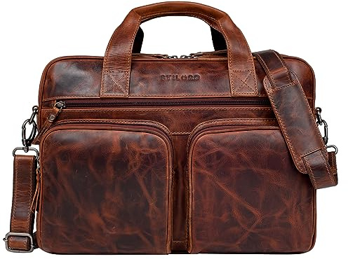 STILORD Caesar Businesstasche 15,6 Zoll Leder Große Umhängetasche Aktentasche für Breite DIN A4 Ordner Laptoptasche für Arbeit Büro Uni Aufsteckbar Echtleder Farbe:Milano - braun