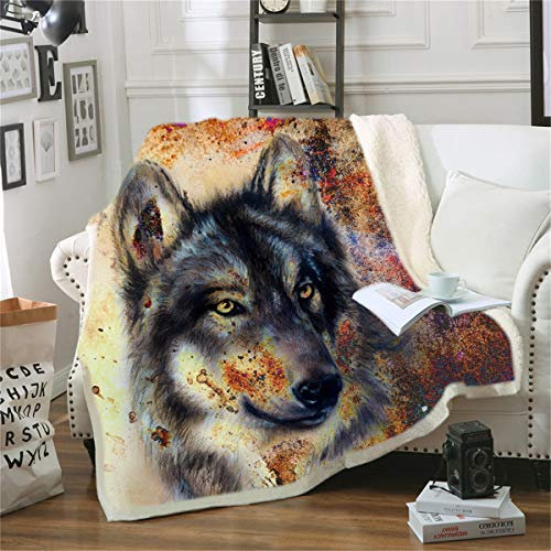 Fansu 3D Wolf Drucken Kuscheldecke Flanell Decke, Flauschig Weich und Warm Microfaser Leichte Plüsch Wohndecke Fleece Tagesdecke Decke für Sofa und Bett (150 x 200 cm,F)