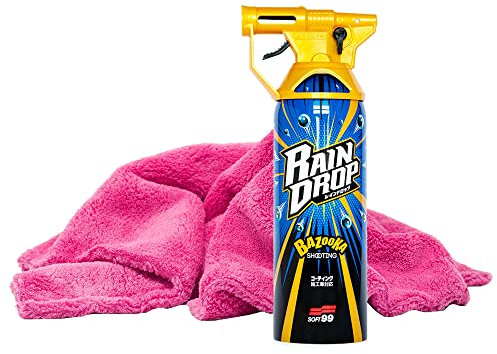 detailmate Set di sigillatura: Soft99 Rain Drop Bazooka, 300 ml – Sigillante Spray per Vernice, fari, Superficie in Vetro, Pneumatici, Cromo, plastica, Cerchioni + Panno in Microfibra 550GSM