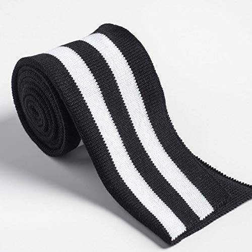 Zierstoff einfach nähen Strickbündchen, gefaltete Collegebündchen in Schwarz mit weißen Streifen, 135 cm, Schwarz