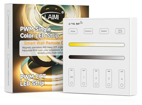 BTF-LIGHTING WR02RF Wireless 2.4G RF 4 Zones CCT Color Temperature LED Strip Wall Mounted Smart Panel Remote Powered by 2XAAA Batteries 3V Work with WB5 LM052 LM053 C02RF C02W C01RF C01W Controller