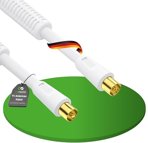 conecto TV Antennenkabel 3m, Koaxialkabel TV, 4-fach geschirmt, IEC, weiß | IEC-Stecker auf IEC-Buchse für HDTV, Receiver, Satellit, DAB und Radio mit verlustarmer Signalübertragung