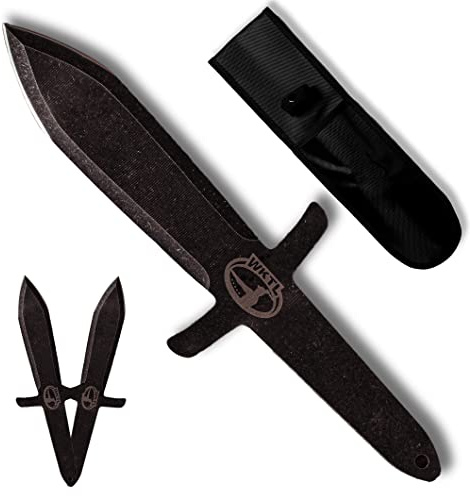 WKTL World Knife Throwing League Highlander Professional Balanced Throwing Knife Set with Three Knives, Stone Rolled Finished Blade, Full Tang, Stainless Steel, with Premium Nylon Sheath