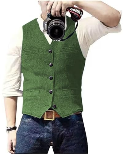 Solovedress Herren Casual Wolle Fischgrätmuster Anzug Weste V-Ausschnitt Tweed Weste für Hochzeit Groomsmen