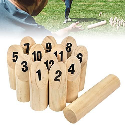 LARS360 Holzwurfspiel Nummern Kubb Wurfspiele für draußen Wikingerschach Holz-Kegel Wikinger Spiel Indoor & Outdoor Spielzeug für Kinder & Erwachsene
