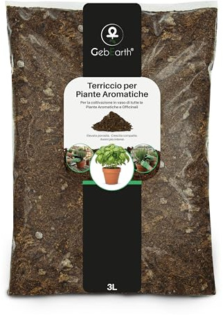 GebEarth® | Terriccio per Piante Aromatiche 3 L | Substrato con Torbe di Sfagno e Pomice Naturale | Terra per Basilico, Rosmarino, Salvia, Timo, Lavanda e tutti i tipi di aromatiche.