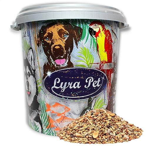 Lyra Pet® | 10 kg Streufutter schalenfrei + 30 L Tonne | Wildvogelfutter ohne Schalen | Ganzjahres Vogelfutter für Wildvögel | Schalenlos & Fetthaltig | Ideal für Balkon & Terrasse | Kraftspendend