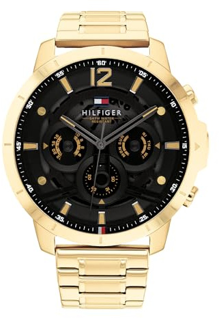 Tommy Hilfiger Reloj Analógico de Cuarzo Multifunción para Hombre con Correa de Acero Inoxidable de Color Dorado - 1710511
