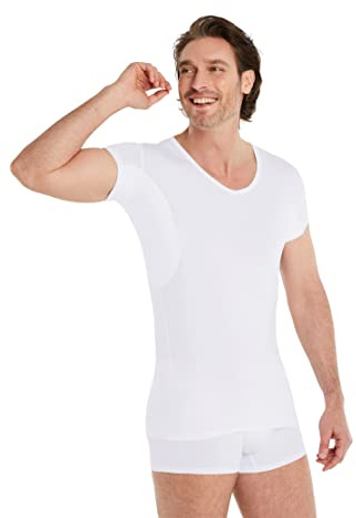 FINN Camiseta Anti-Sudor Hombre con Mangas Extra Cortas Debajo Camisas de Manga Corta y Polos - Camiseta Interior con Protección Garantizada contra Manchas de Sudor y Mal Olor Blanco S