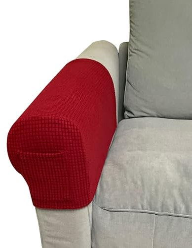 Skybook Arm Rest Covers with 1 pocket Sofa Set of 4 Stretch Armrest Chair Covers Waterproof Armchair Couch Anti-Slip Furniture Protector Slipcovers for Armchairs Sofa Arm Covers (Wine Red)