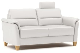 CAVADORE Leder 3er-Sofa Palera / Landhaus-Couch mit Federkern, Kopfstütze + massiven Holzfüßen / 179 x 89 x 89 / Leder Weiß
