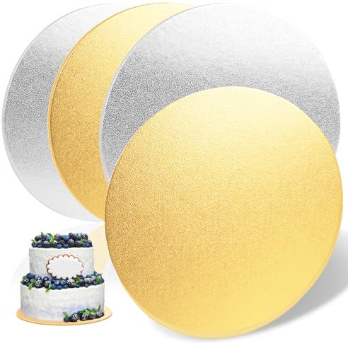 Tortenplatte, Cake Board Kuchenplatte, Rund Wiederverwendbar Tortenunterlage, Cake Board Gold&Silber für Transport Kuchen und Torten (Gold-Silber, 3mm-30cm(4 Stück))