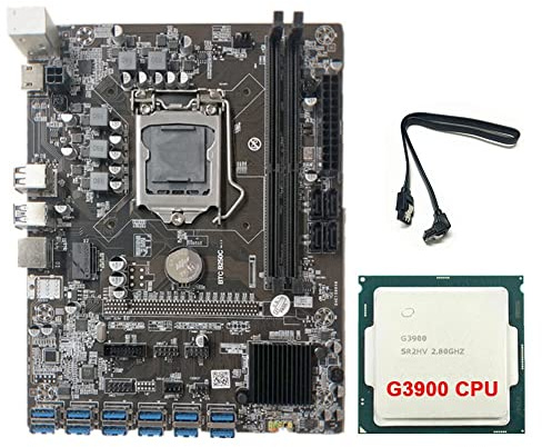Oikabio BTC B250C Carte mère avec processeur G3900 + câble 12XPCIE vers USB 3.0 Emplacement pour carte graphique LGA1151 Support DDR4 pour BTC