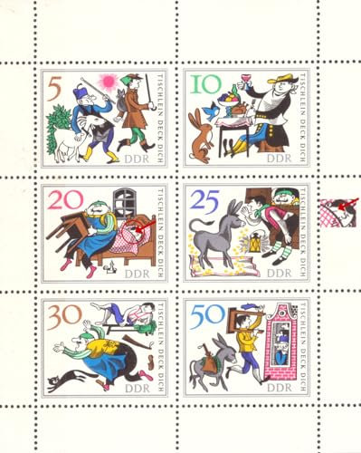 philaseum Briefmarken DDR 1966, Mi.Nr. 1236-1241 mit Plattenfehler 1238 I, Kleinbogen, Märchen (I): Tischlein deck dich. Postfrisch