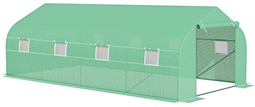DecHome - Serra da Giardino 6x3x2 mt con Tetto a Spiovente, 8 Finestre e Porta Avvolgibile in Acciaio e PP colore Verde