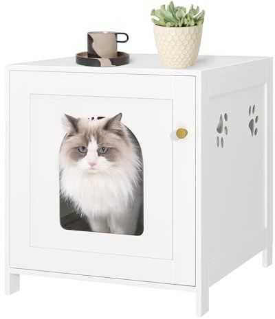 Hzuaneri Katzenschrank, 47 × 53 × 52cm Katzenklo Schrank, Weiß | Katzentoilette, 47 × 53 × 52cm, Lagerung Schrank Bank, Hölzerne Katze Waschraum, Für Wohnzimmer, Schlafzimmer, CB82213X