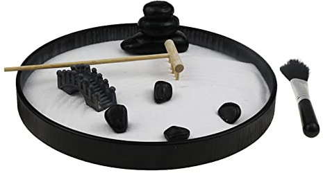 Duiaynke Mini Zen Garden Sand Tray Kit with Sand, Rake, Small Brush, Bridge and Rock, Office Desktop Relaxation Gift Ornament for Meditation Relieve Stress