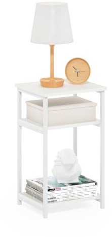 Furinno Just 3-stufiger industrieller Beistelltisch mit Metallrahmen und Ablageflächen, 1er-Pack, Weiß/Weiß