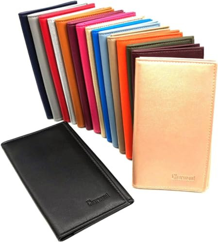 Charmoni – Portapapeles para coche – Forma de 3 persianas – Funda con permiso para conducir la tarjeta de identificación, color gris – Cuero – 14,5 x 9 cm, Ls Azul Marino, talla única, Clásico
