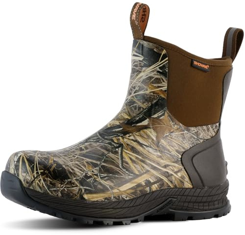 Showave Men's Rain Boots Waterproof Excursion Rubber Boots Insulated Mud Booties for Trekking Gardening Farming Camping Fishing and Chore Work (Camo, Size 12)