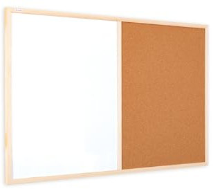 ALLboards Cork Board and Magnetic Whiteboard Combi 90x60 cm in Wooden Frame + a Set of Accessories Included
