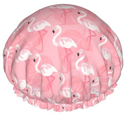 Rich&Rabbit Flamingo-Palmenblatt-Duschhaube für Damen, elastisch, wiederverwendbar, auslaufsicher, doppellagig, Schwarz