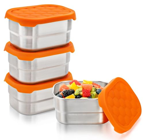 Sonhomay 3pcs Small Stainless Steel Food Storage Containers 230ml/8oz Snack Containers Snack Boxes with Silicone Lids for Daycare School Travel Snacks Desserts Fruits 4x3x2inch