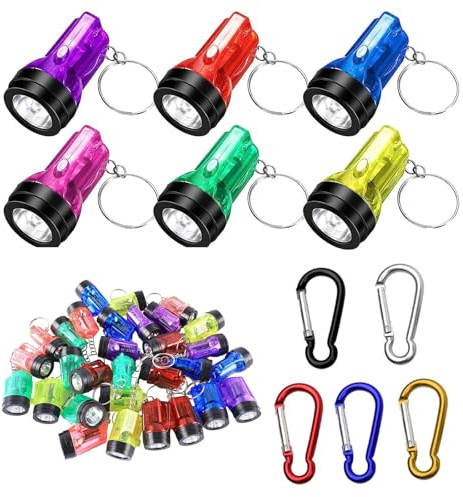 YdseozOA Lot de 30 mini lampes de poche porte-clés LED pour camping, extérieur, randonnée, cadeaux de fête avec 5 mousquetons