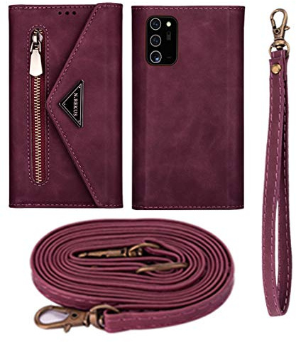 Étui portefeuille pour Xiaomi Redmi Note 11 Pro 5G/4G, étui portefeuille en cuir mat avec fermeture éclair, dragonne amovible et bandoulière