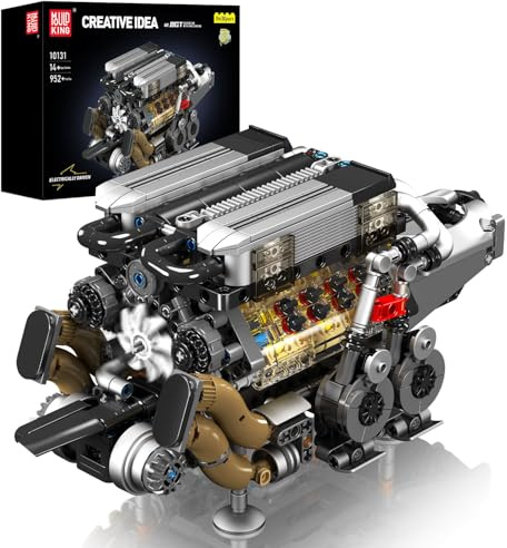 Mould King W16 Engine Model Kit That Runs - 952+ PCS Build Your Own Visible Combustion Model Engine Kit for Adults with Battery and Motor, STEM Car Engine Building Blocks Toys for Kids/Adults 8+