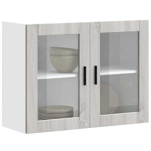 Myheimly Küchenschrank Holzwerkstoff,hoher Küchenschrank, Schrank,Küchenzeile,Schrank Küche,Einbauküche Küchen-Hängeschrank mit Glastür Porto Grau Sonoma