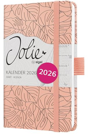 SIGEL J6352 Wochenkalender 2026 ca. A6, rose, schwarz, Hardcover, Gummiband, Stiftschlaufe, Einstecktasche, 174 Seiten, vegan, Buchkalender, Terminplaner Taschenkalender Jolie