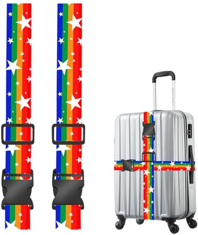 Koffergurte Set 2 Stück Kofferband Auffällig Einstellbare Koffergürtel Gepäckband für Koffer Koffergurt Bunt Kofferbänder Gepäckschutz Schnallen Gurtband Set, Koffergurt Kofferband (180 * 5cm)