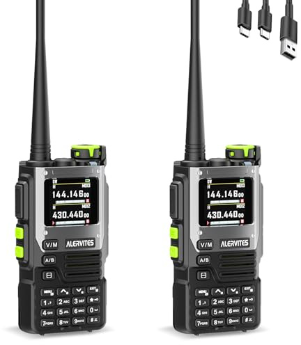 ALERVITES K61 Ricetrasmettitore, Radio Ricetrasmittente 5W a Lungo Raggio con Display LCD, Radio Digitale Dual Band, Batteria 2600 mAh, Ricarica USB-C, Walkie Talkie per Adulti, Nero