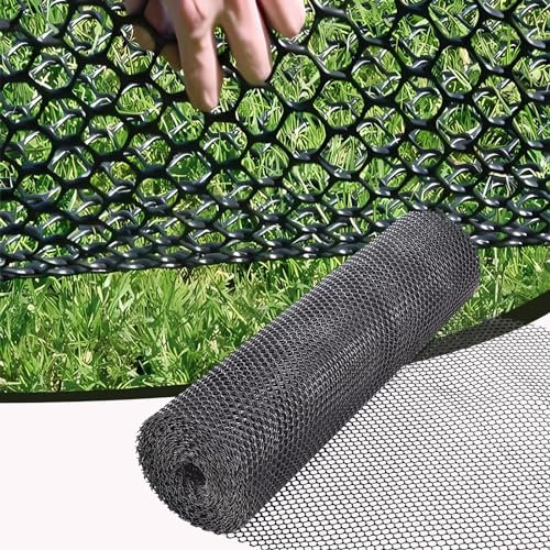 Robuster Gartenzaun, 1,5 m x 6 m, Rasenschutzgitter für Pflanzen, Obst, Gemüse, Blumen, verrottungsfest, schwarzes Netz mit 1,8 cm Löchern