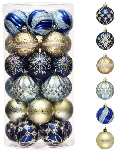 Valery Madelyn Weihnachtsschmuck-Set, 30 Stück, 5,9 cm, Blau und Gold, bruchsicher, Christbaumschmuck, Kugel-Ornamente, Großpackung, luxuriöse hängende Ornamente für Weihnachten, Urlaub