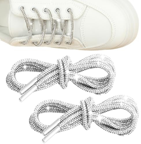 WUSJCOF Lacci Scarpe Scintillanti con Strass, Lacci Tondi di Cristallo D'argento per Scarpe Sportive, Stivali e Sneakers, Accessori Eleganti e Decorativi per Abbigliamento