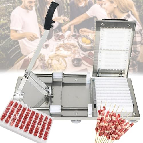 Machine à kebab manuelle, machine à brochettes de viande à 10 trous, machine à presse à kebab en acier inoxydable avec 3 boîtes à moules à viande pour pique-nique en plein air et camping