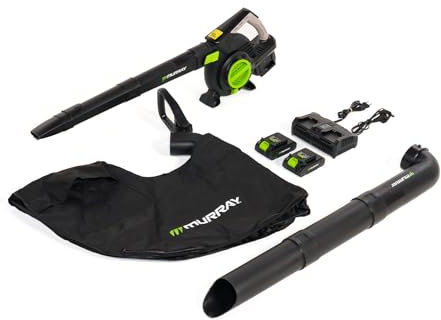 Murray Soffiatore e Aspiratore di Foglie a Batteria 20V 3-in-1 MU-BAT-VB270-KIT – Motore Brushless, Controllo Intelligente, 4 Velocità +TURBO, Sacco Raccoglipolvere da 45L, Montaggio Rapido