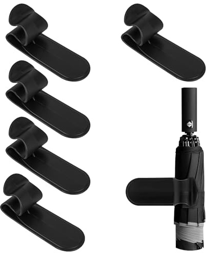 LUWOO 6 Pack Adhesive Car Umbrella Holder, Space Saving Trunk Hook Home Wall Organizer for Umbrellas, Plastic Umbrella Hook Fits Cars, SUV, Truck