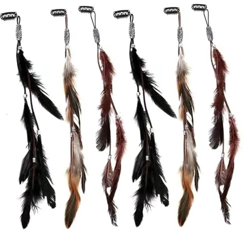 6pcs Haarfedern klicken, 14 Zoll Haarfedern Verlängerungen mit geflochtenen Perlen für Frauen Cosplay Kostüm Sommer.