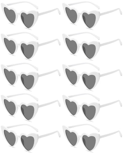 Augesak Retro Herz Sonnenbrille,10 Stück Herzförmige Party Brillen,Sonnenbrille Hochzeit,JGA Sonnenbrille Frauen,Herzbrille für Party,Halloween,Weihnachten, Hochzeit