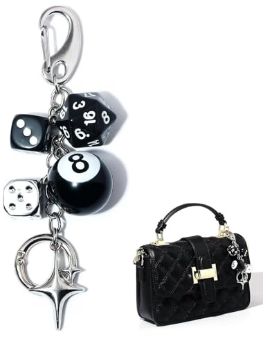 BelleVive Porte-clés avec breloque cube 8 boules - Accessoire mignon pour sac et sac à main - Porte-clés esthétique Y2K pour homme et femme - Noir