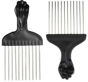LEEQBCR Peigne Afro en 2 pièces Peigne,Pick Cheveux à Dents Larges, Brosse Cheveux Bouclés,Peigne Barbe, Outil de Coiffage pour Cheveux Bouclés(Noir)